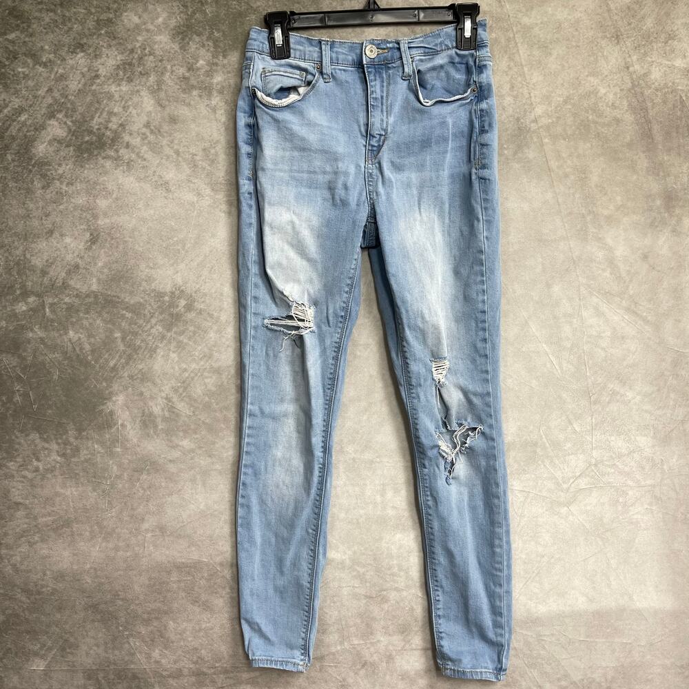 Mudd Ripped Jeans Junior 7 Blue High Rise Jean Legging FLX Stretch Denim